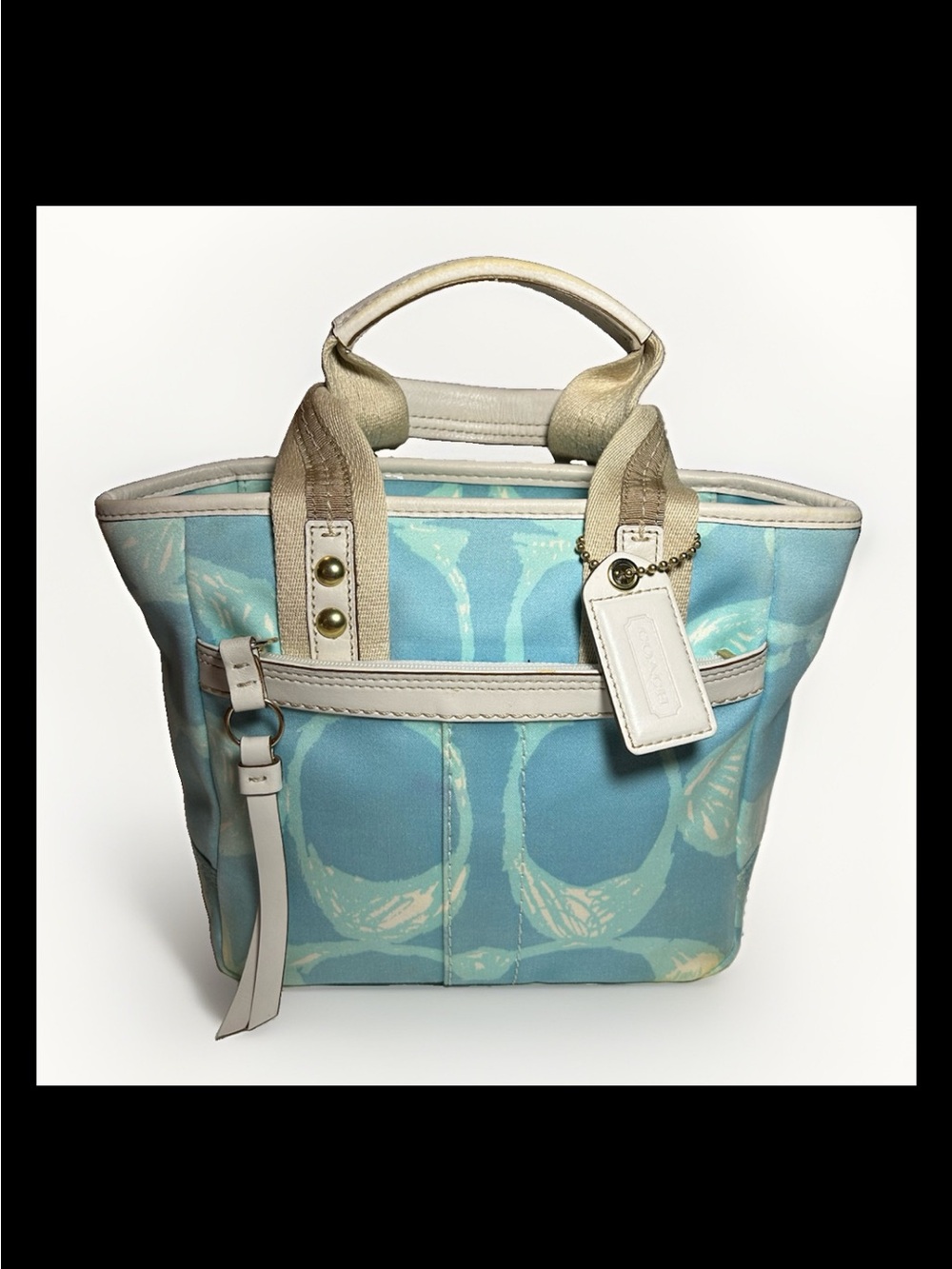 Coach Hamptons Signature Scribble Mini Tote Bag, Aqua Blue/White 2006 #F10804